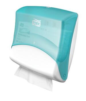 DISTRIBUTEUR PAPIERS/CHIFFONS TORK RECHARGE W4 TURQUOISE ET BLANC