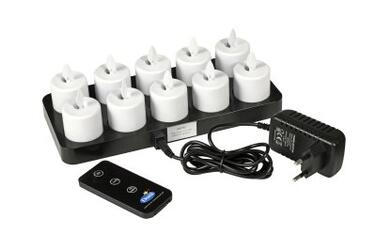 KIT 10 LED BLANC BOUGIE VACILLANTE AVEC CHARGEUR ET TÉLÉCOMMANDE