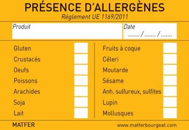 ÉTIQUETTES ALLERGÈNES HYDROSOLUBLES MATFER JAUNE 51X71MM - BOÎTE DE 250