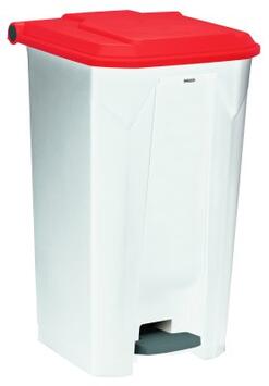 POUBELLE À PÉDALE UTILO 100L BLANC/ROUGE EN POLYPROPYLÈNE