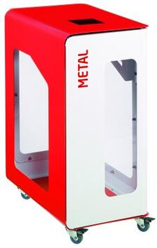 BORNE DE TRI SÉLECTIF 90L AVEC ROULETTES ET VERROU - BLANC ET ROUGE