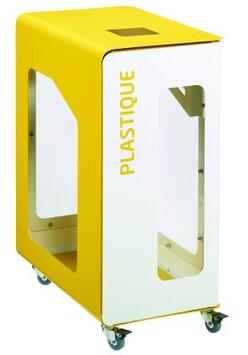 STATION DE TRI 90L ACIER ANTI-UV AVEC ROULETTES - BLANC & JAUNE