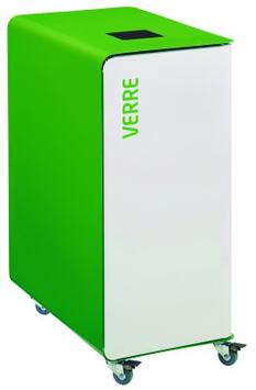 BORNE DE TRI SÉLECTIF 90L AVEC ROULETTES ACIER ANTI-UV BLANC ET VERT