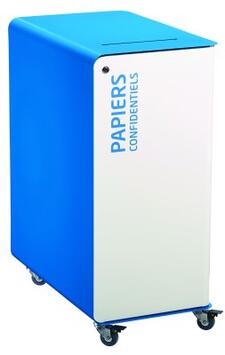 POUBELLE DE TRI SÉLECTIF 90L AVEC ROUES ET SERRURE - BLANC/BLEU
