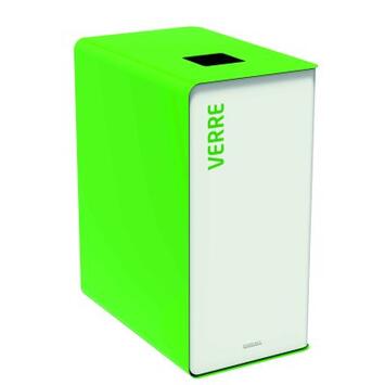BORNE DE TRI 90L ACIER POUDRÉ ANTI-UV SANS SERRURE - BLANC/VERT JAUNE