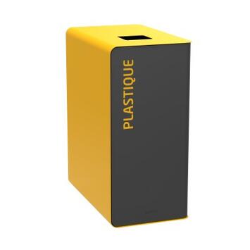 BORNE DE TRI 90L ANTIVOL ACIER POUDRÉ JAUNE - OUVERTURE PUSH/PULL