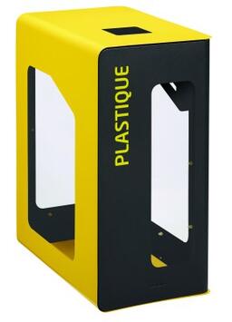BORNE DE TRI 90L AVEC SERRURE ET SUPPORT SAC JAUNE - ACIER ANTI-UV