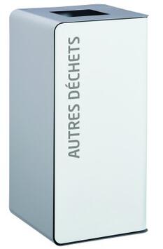 BORNE DE TRI SÉLECTIF 40L ACIER ANTI-UV BLANC/GRIS - OUVERTURE FRONTALE