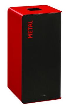 BORNE DE TRI SÉLECTIF 40L EN ACIER ROUGE AVEC SERRURE - PIEDS RÉGLABLES