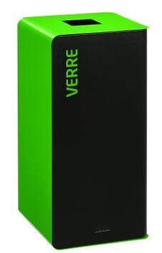 BORNE DE TRI SÉLECTIF 40L ACIER ANTI-UV VERT JAUNE - OUVERTURE PUSH