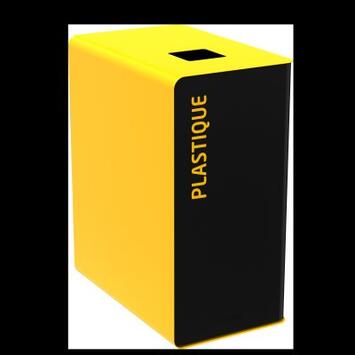 BORNE DE TRI SÉLECTIF 65L JAUNE - ACIER ANTI-UV AVEC OUVERTURE PUSH/PULL