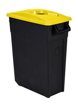 POUBELLE MOBILE DE TRI 65L MOVATRI NOIR/JAUNE - COUVERCLE OUVERT