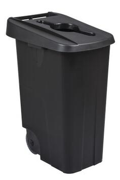 POUBELLE DE TRI MOBILE MOVATRI 85L NOIR AVEC COUVERCLE OUVERT