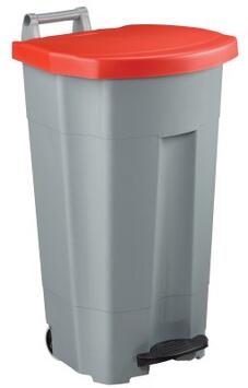 POUBELLE MOBILE À PÉDALE BOOGY 90L GRIS/ROUGE - POLYÉTHYLÈNE HAUTE DENSITÉ
