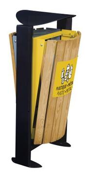 CORBEILLE DOUBLE 2X60L ARKEA BOIS SANS CENDRIER GRIS/JAUNE
