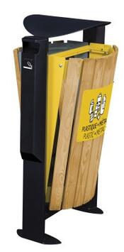 CORBEILLE ARKEA BOIS 2X60L AVEC CENDRIER 3L GRIS CIMENT/JAUNE