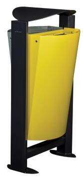 CORBEILLE DOUBLE ARKEA 2X60L EN MÉTAL GRIS CIMENT/JAUNE SANS CENDRIER