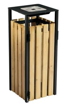 CORBEILLE EDEN 110L AVEC CENDRIER 1.5L EN ACIER ET BOIS