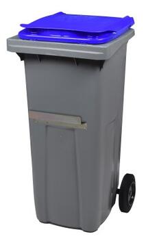 CONTENEUR KOROK 240L AVEC BARRE VENTRALE GRIS/BLEU - 2 ROUES