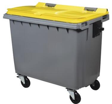 CONTENEUR KOROK POLYÉTHYLÈNE 660L 4 ROUES SANS BARRE - GRIS/JAUNE