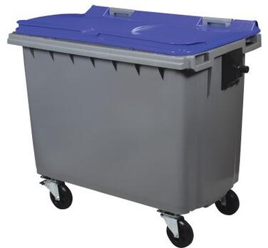 CONTENEUR KOROK 660L 4 ROUES EN CAOUTCHOUC GRIS/BLEU SANS BARRE