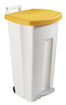 POUBELLE MOBILE À PÉDALE BOOGY 90L BLANC/JAUNE - POLYÉTHYLÈNE HAUTE DENSITÉ