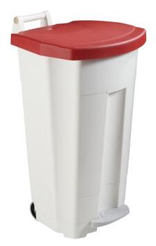 POUBELLE MOBILE À PÉDALE BOOGY 90L BLANC/ROUGE - POLYÉTHYLÈNE HAUTE DENSITÉ