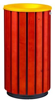 CORBEILLE ZENO ACCESS 80L EN BOIS AVEC COUVERCLE JAUNE - ANTI-UV ET ANTICORROSION