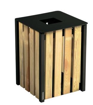 CORBEILLE EDEN 50L BOIS/GRIS À POSER OU FIXER - ACIER ET BOIS RÉSINEUX
