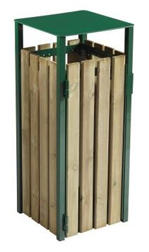 CORBEILLE À CENDRIER EDEN 110L ACIER & BOIS VERT - ANTI-CORROSION ET UV