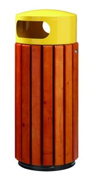 CORBEILLE ZENO 60L EN LATTES DE BOIS ET JAUNE POUR TRI SÉLECTIF