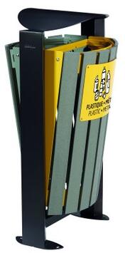CORBEILLE DUO ARKEA ETIK 2X60L EN ACIER GRIS/JAUNE, RECYCLAGE - ANTI-UV
