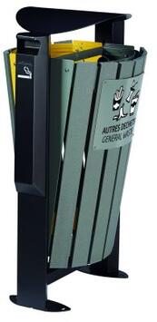 POUBELLE DE TRI 2X60L ARKEA ETIK AVEC CENDRIER 3L EN LATTE RECYCLÉ - GRIS/JAUNE