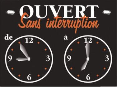 PANCARTE OUVERT SANS INTERRUPTION DE À 14X10 CM