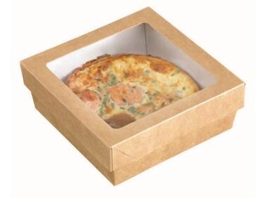BOITES SNACKING CARRÉES EN CARTON BRUN AVEC COUVERCLE À FENÊTRE 100 H40 MM X200