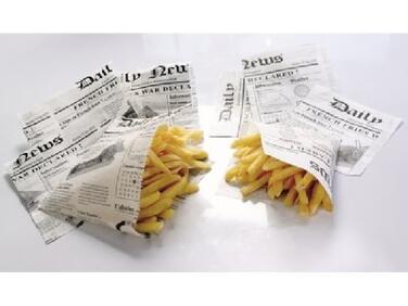 SACHETS À FRITES EN PAPIER INGRAISSABLE IMPRESSION JOURNAL 170X170 MM / 250G X1000