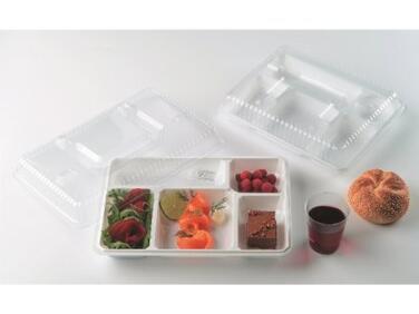 PLATEAUX REPAS BLANCS 5 COMPARTIMENTS EN PS BLANC 28,5X22,5 CM HAUTEUR 3 CM X200