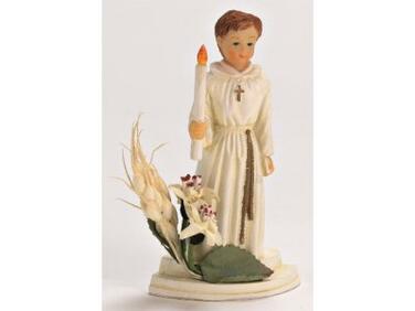 SUJET DE COMMUNION, AVEC CIERGE ET ÉPI DE BLÉ, GARÇON H10 CM