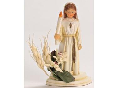 SUJET DE COMMUNION, AVEC CIERGE ET ÉPI DE BLÉ, FILLE H10 CM