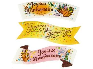 DÉCORS EN PAIN AZYME BANDEROLE "JOYEUX ANNIVERSAIRE" 94X32MM X24