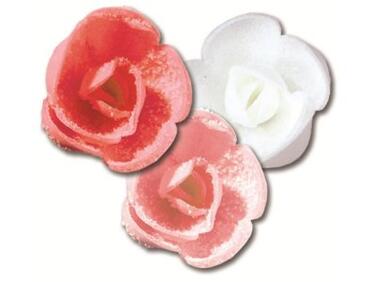 DÉCORS EN PAIN AZYME, ROSES CRISTALLISÉES ASSORTIES ROUGES, ROSES, BLANCHES Ø 40 MM X60