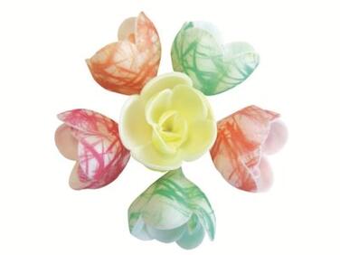 DÉCORS EN PAIN AZYME, FLEURS AZYME PASTEL ZÉBRÉES ASSORTIES Ø 40 MM X72