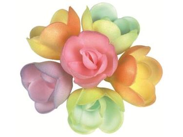 DÉCORS EN PAIN AZYME, ROSES PASTEL ASSORTIES Ø 40 MM X72