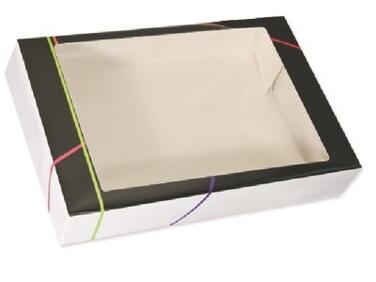 BOÎTES TRAITEUR CARTON NOIR FENÊTRE TRANSPARENTE 620X420X130MM X25