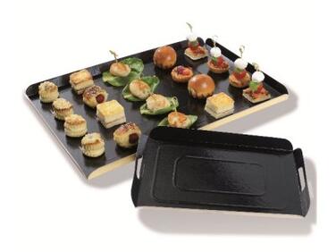 PLATEAUX EN CARTON À BORDS PLIABLES NOIRS 28X19X2 CM X100