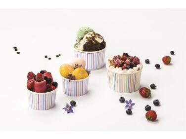 POTS À GLACE EN CARTON RAYURES MULTICOLORES Ø 75 MM 9 CL X1000