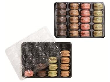 BOITES NOIRES TRANSPORT VENTE 20 MACARONS Ø45MMCOUVERCLES PVC TRANSPARENTS X100