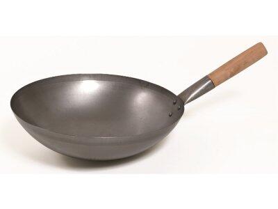 WOK MATFER ACIER 350MM AVEC MANCHE EN BOIS - COMPATIBLE INDUCTION