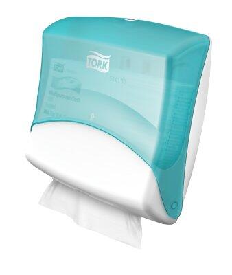 DISTRIBUTEUR PAPIERS/CHIFFONS TORK RECHARGE W4 TURQUOISE ET BLANC