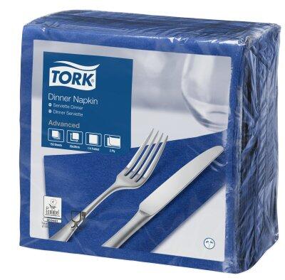 SERVIETTES DE TABLE 39X39 TORK DINNER 2 PLIS PLIAGE 4 BLEU OCÉAN - LOT DE 12